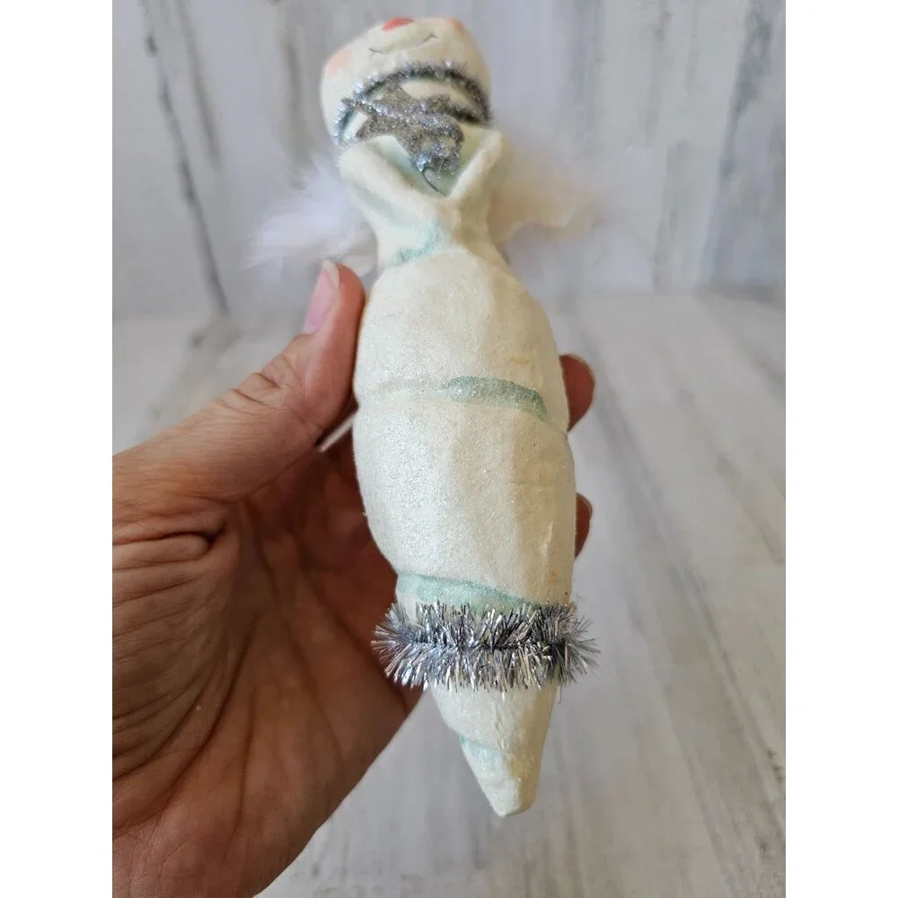 Bethany Lowe? Snowman Angel Cherub ornament glitter star Xmas tinsel feather tre - Picture 10 of 10